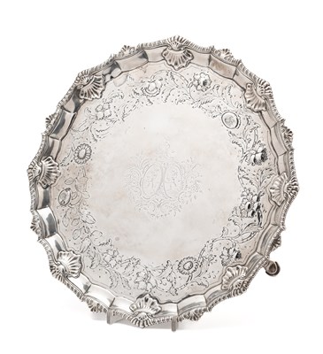 Lot 238 - A GEORGE III SILVER SALVER, RICHARD RUGG, LONDON, 1763