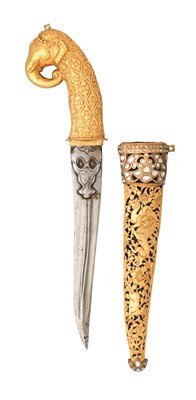 Lot 40 - AN INDIAN GEM-SET GOLD-MOUNTED DAGGER (KHANJAR)