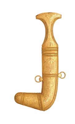 Lot 55 - A CASED ARAB PRESENTATION GOLD-MOUNTED DAGGER (JAMBIYA)