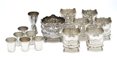 Lot 63 - A SET OF SIX SPANISH GLASS HOLDERS AND A BOTTLE HOLDER, MADRID, 1990s