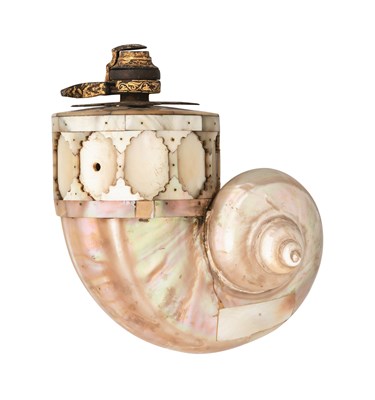 Lot 84 - â€¡A RARE INDIAN MOTHER-OF-PEARL POWDER-FLASK