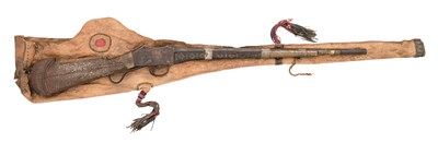 Lot 88 - A .577/.450 CALIBRE MARTINI HENRY BREECH-LOADING CARBINE AND A RARE AFRICAN DECORATED HIDE HOLSTER