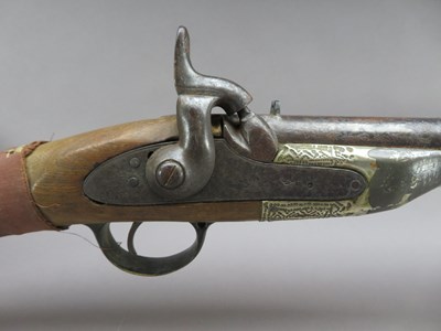 Lot 90 - AN 18 BORE AFRICAN PERCUSSION MUSKET, THE LOCK DATED 1855
