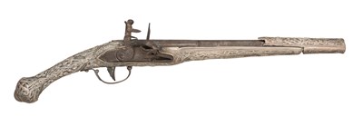 Lot 100 - AN 18 BORE OTTOMAN BALKAN FLINTLOCK KUBUR PISTOL