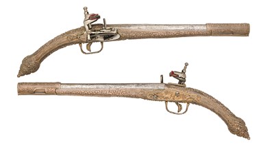 Lot 101 - A PAIR OF 20 BORE BALKAN MIQUELET-LOCK HOLSTER PISTOLS