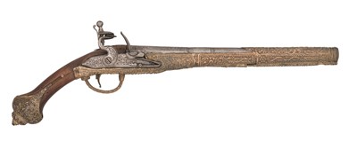 Lot 102 - A 18 BORE OTTOMAN LONG FLINTLOCK HOLSTER (KUBUR) PISTOL