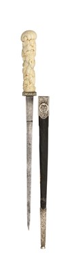 Lot 132 - ËœA FINE SOUTH GERMAN DAGGER WITH CARVED IVORY HILT