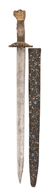 Lot 162 - AN UNUSUAL NAVAL OFFICER'S DIRK WITH ENAMELLED SCABBARD