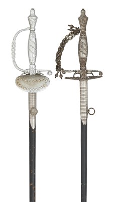 Lot 213 - FOUR COURTSWORDS WITH BURNISHED STEEL HILTS, LATE 19TH/EARLY 20TH CENTURY