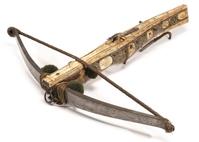 Lot 207 - A RARE LARGE DECORATED SPORTING CROSSBOW, LATE 16TH/17TH CENTURY, POSSIBLY BOHEMIAN