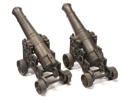 Lot 213 - Property from the Estate of Patrick Kelly A PAIR OF IRON SALUTING CANNON, 19TH CENTURY