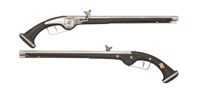 Lot 248 - TWO 32 BORE GERMAN OFFICER'S LONG WHEEL-LOCK HOLSTER PISTOLS