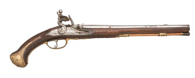 Lot 256 - AN 18 BORE LIÃˆGOIS FLINTLOCK LONG HOLSTER PISTOL BY LECOMTE A LIÃˆGE
