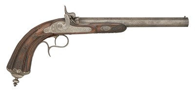 Lot 261 - A 40 BORE CONTINENTAL PERCUSSION RIFLED TARGET PISTOL