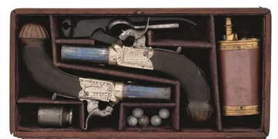 Lot 276 - A CASED PAIR OF 120 BORE PERCUSSION PISTOLS BY OSBORN & JACKSON