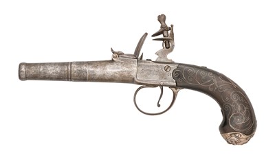 Lot 288 - Property from the Estate of Patrick Kelly A 50 BORE SILVER-MOUNTED FLINTLOCK TURN-OFF PISTOL