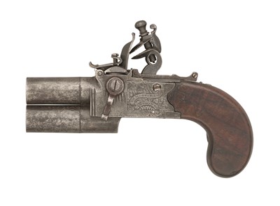Lot 293 - â€¡A 28 BORE FLINTLOCK OVER-AND-UNDER TAP-ACTION POCKET PISTOL BY H.W.MORTIMER