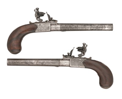 Lot 294 - â€¡A PAIR OF 28 BORE FLINTLOCK TRAVELLING PISTOLS BY H.W.MORTIMER