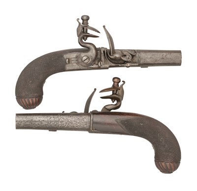 Lot 298 - â€¡A PAIR OF 50 BORE FLINTLOCK TRAVELLING PISTOLS BY H.W.MORTIMER & CO.