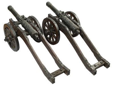 Lot 342 - A PAIR OF BRONZE SALUTING CANNON IN 17TH CENTURY STYLE, 19TH CENTURY