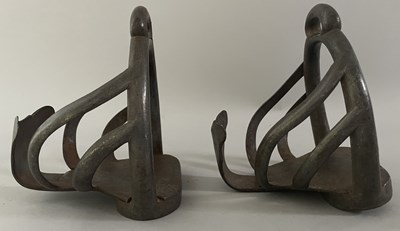 Lot 334 - A PAIR OF HEAVY CAGE STIRRUPS, 19TH CENTURY