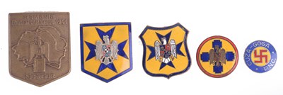 Lot 148 - ROMANIA: FIVE SECOND WORLD WAR PERIOD ENAMEL BADGES including an early numbered 'Iron Guard' badge (