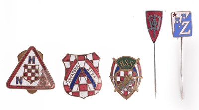 Lot 150 - YUGOSLAVIA: CROATIA: FIVE SECOND WORLD WAR PERIOD ENAMEL BADGES AND PINS