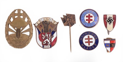 Lot 151 - BOHEMIA: MORAVIA: SLOVAKIA: SEVEN SECOND WORLD WAR PERIOD ENAMEL AND BRASS BADGES AND PINS