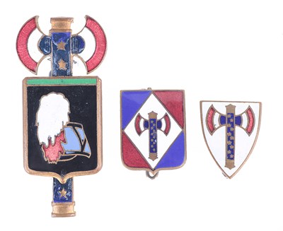 Lot 180 - FRANCE: THREE VICHY FRENCH NATIONALIST ENAMEL BADGES including a 'Francisque' shield type badge