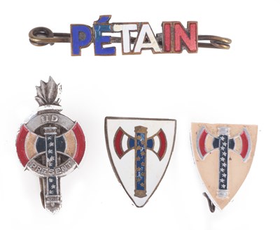 Lot 182 - FRANCE: FOUR VICHY FRENCH NATIONALIST METAL AND ENAMEL BADGES