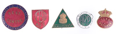 Lot 192 - GREAT BRITAIN: FIVE SECOND WORLD WAR 'HOME FRONT' ARP AND FIRE WATCHER METAL AND ENAMEL BADGES