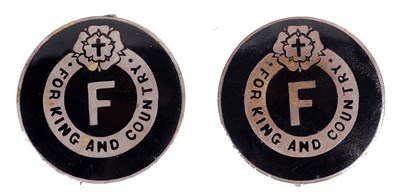 Lot 194 - GREAT BRITAIN: TWO THIRD PATTERN UNION OF FASCISTS 'FOR KING AND COUNTRY' MEMBERSHIP BADGES