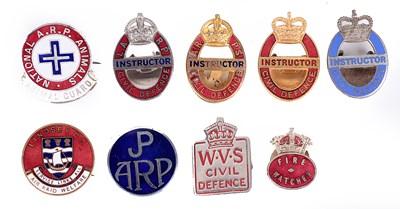 Lot 203 - GREAT BRITAIN: NINE SECOND WORLD WAR AND LATER 'HOME FRONT' ARP AND FIRE WATCHER METAL AND ENAMEL BA