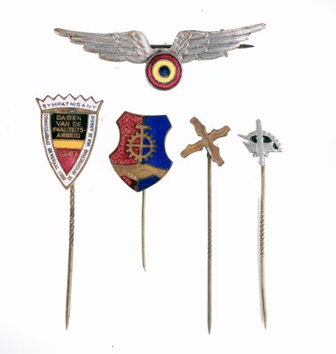 Lot 224 - BELGIUM: FIVE SECOND WORLD WAR PERIOD METAL AND ENAMEL BADGES AND STICK-PINS