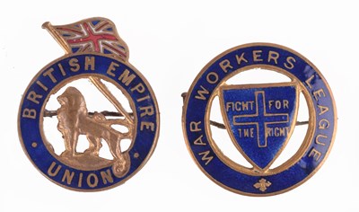 Lot 227 - GREAT BRITAIN: A WAR WORKERS LEAGUE ENAMEL BADGE AND A BRITISH EMPIRE UNION ENAMEL BADGE