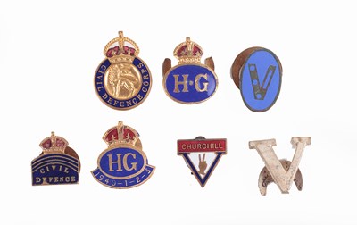 Lot 230 - GREAT BRITAIN: SEVEN SECOND WORLD WAR HOME GUARD AND VICTORY METAL AND ENAMEL BADGES