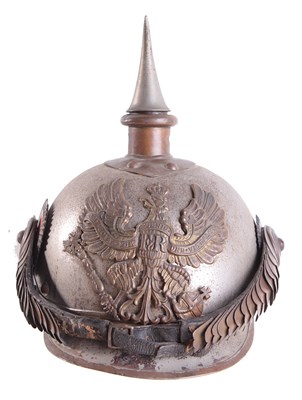 Lot 258 - A GREAT WAR MODEL 1915 PRUSSIAN CUIRASSIER EM'S 'LOBSTER TAIL' SPIKED HELMET
