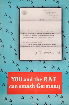 Lot 283 - YOU AND THE R.A.F. CAN SMASH GERMANY' - A SECOND WORLD WAR PROPAGANDA POSTER - LETTER FROM AIR MARSH
