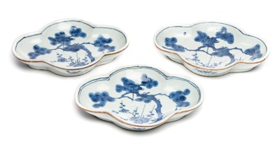 Lot 11 - THREE CHINESE BLUE AND WHITE 'THREE FRIENDS OF WINTER' DISHES