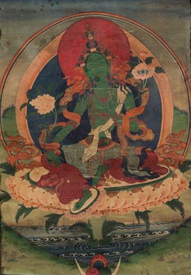 Lot 52 - A THANG-KA DEPICTING GREEN TARA