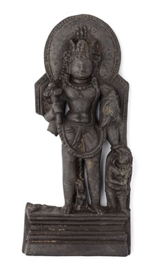 Lot 62 - A SMALL GREY SCHIST PLAQUE DEPICTING VISHNU