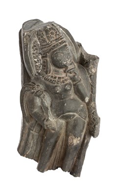 Lot 63 - A GREY SCHIST FRAGMENT DEPICTING A CHAURI BEARER