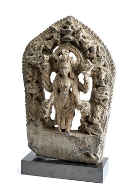 Lot 70 - A GREY STONE STELE DEPICTING ARDHANISVARA