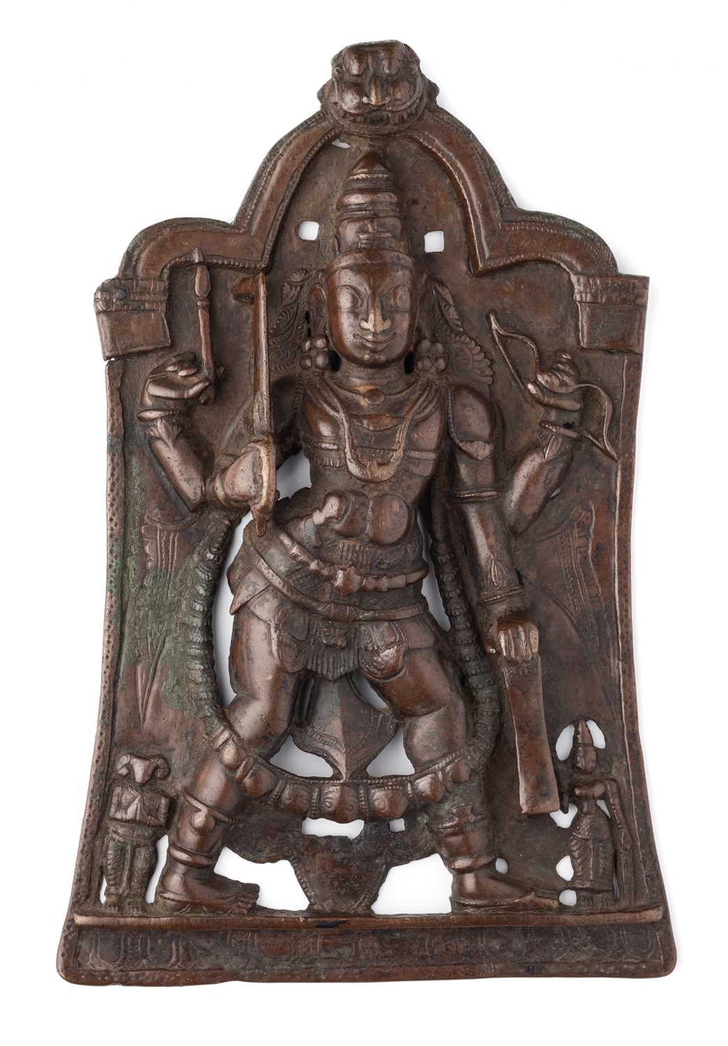 Lot 79 - A BRONZE VIRABHADRA PLAQUE