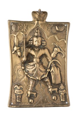 Lot 80 - A BRASS VIRABHADRA PLAQUE