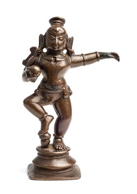 Lot 104 - A SMALL BRONZE FIGURE OF DANCING KRISHNA