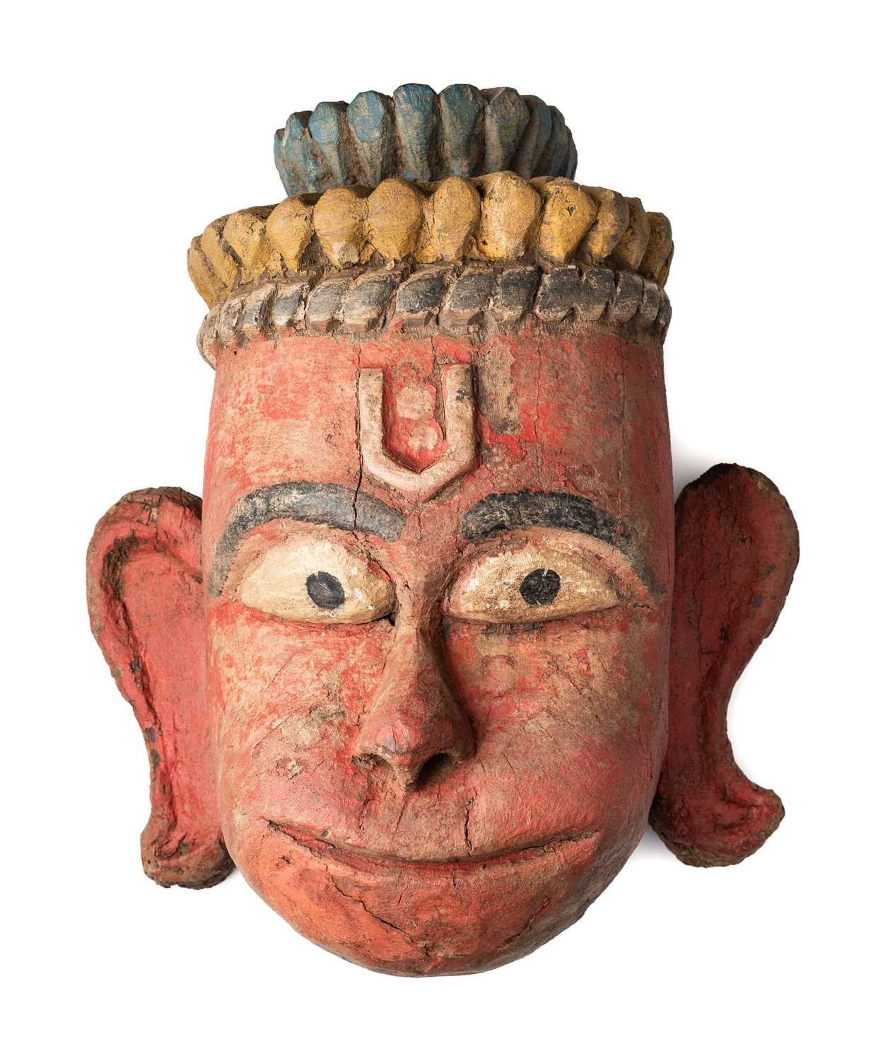 Hanuman Ritual Mask Lot 121 - A PAINTED AND CARVED WOOD RITUAL MASK