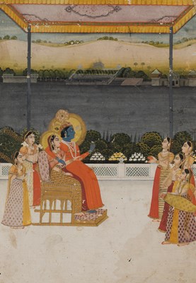 Lot 173 - RADHA AND KRISHNA LISTENING TO A MUSIC RECITAL