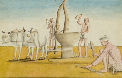 Lot 177 - A COMPANY SCHOOL PAINTING DEPICTING THE EXTRACTION OF SUGAR