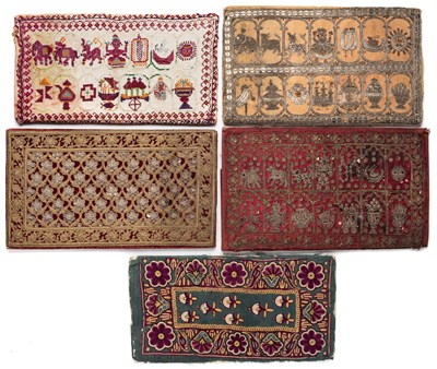 Lot 187 - FIVE JAIN CLOTH MANUSCRIPT COVERS